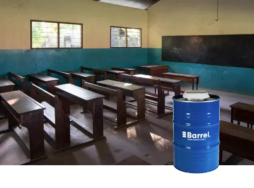 title="Barrel solar energy system empowering education with sustainable energy solutions" alt="Barrel solar energy system providing sustainable power for classrooms in rural schools"