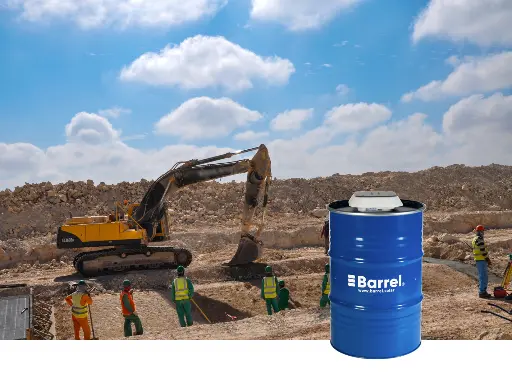 title="Barrel solar energy system supporting construction sites with sustainable energy solutions" alt="Barrel solar energy system providing sustainable power for a construction site in a remote location"